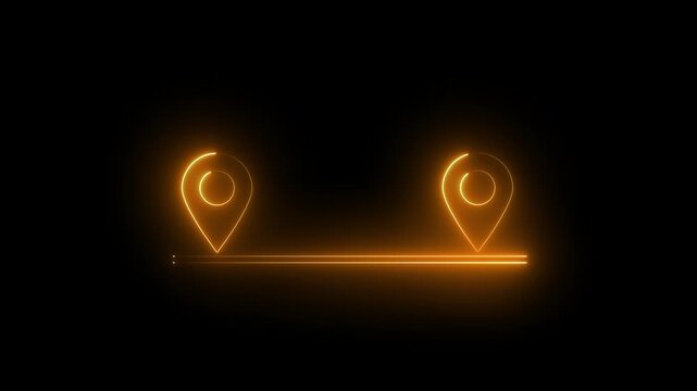 glowing neon light road with location sign animation. gps map direction