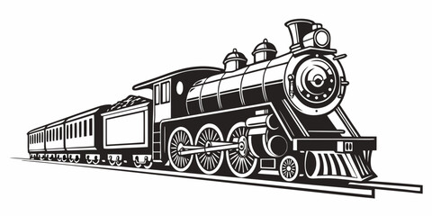 Classic steam train with passenger carriage illustration vintage locomotive engine and rail car retro railway transportation vector graphic locomotive passenger © Mamun