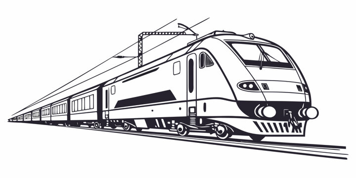 Modern electric passenger train with overhead power lines illustration regional rail transportation graphic sleek intercity locomotive vector art electric passenger