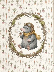 Fototapeta premium Watercolor woodland nursery animals art bundle. Featuring Silly Goose, rabbits, hedgehogs, and badger. Hand-drawn vintage kids wall decor prints collection.