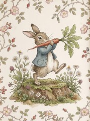 Fototapeta premium Watercolor woodland nursery animals art bundle. Featuring Silly Goose, rabbits, hedgehogs, and badger. Hand-drawn vintage kids wall decor prints collection.