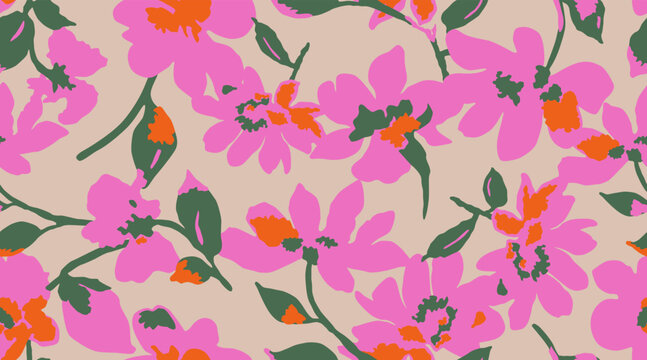 Exotic hand drawn flowers, seamless patterns with floral for fabric, textiles, clothing, wrapping paper, cover, banner, home decor, abstract backgrounds. Vector illustration.