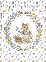 Fototapeta premium Watercolor woodland nursery animals art bundle. Featuring Silly Goose, rabbits, hedgehogs, and badger. Hand-drawn vintage kids wall decor prints collection.