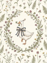 Fototapeta premium Watercolor woodland nursery animals art bundle. Featuring Silly Goose, rabbits, hedgehogs, and badger. Hand-drawn vintage kids wall decor prints collection.