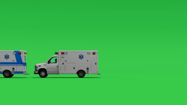 Two Ambulances on Green Screen Background, Emergency Medical Services