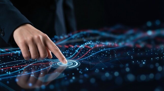 A close-up of a person's hand touching a glowing object.
