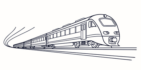 Modern high-speed passenger train on tracks outlined vector illustration public transport white background transport locomotive technology carriage platform direction © Mamun