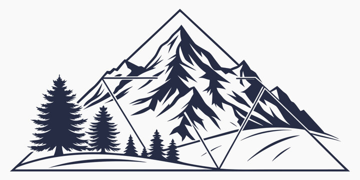 Geometric mountain landscape with pine trees inside triangle frames graphic design geometric art nature art mountains landscape illustration silhouette outdoors wilderness