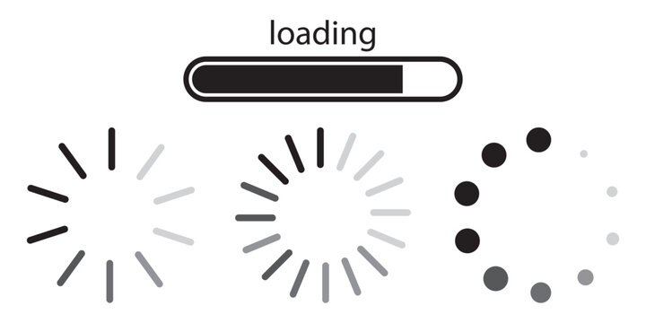 Circular Loading Spinner Icon Set &ndash; UI Progress Indicator, Buffering and Processing Animation Symbols, Round
 Segmented Digital Wait State Vector Illustration Collection