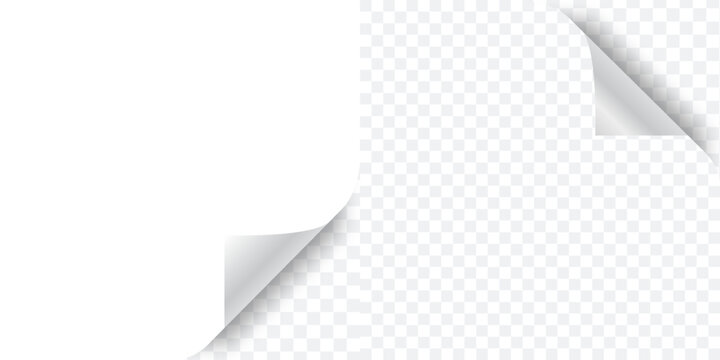White page with curled corner, empty paper template for book, magazine. Vector post for notes, memory, remind. Bent realistic page.