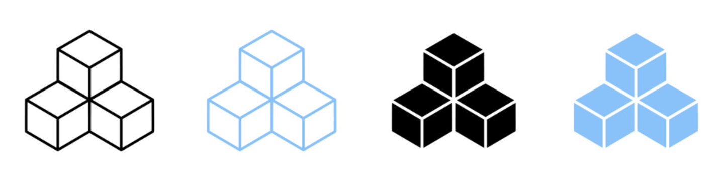 Sugar or ice cubes icon set. Ice cube vector illustration. Square dice outline symbol isolated. Editable stroke