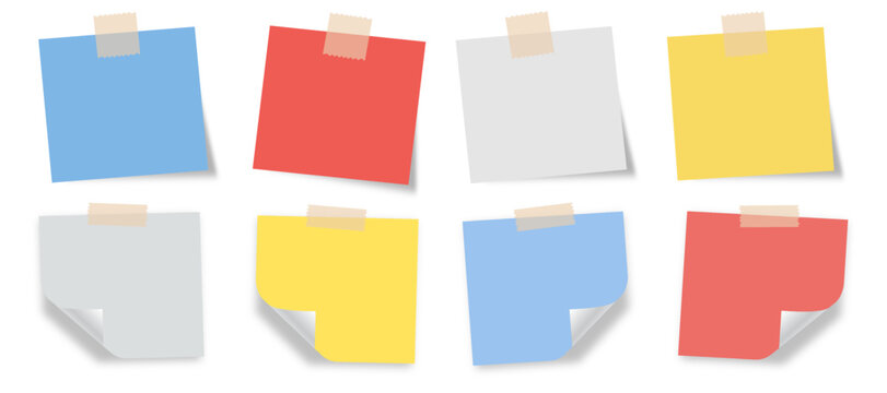 Sticky note with duct tape, post it note paper, memo reminder, sticky paper note with clipping path isolated on transparent background