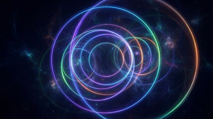 Abstract Futuristic Neon Glowing Rings in Deep Space Nebula © Kyber