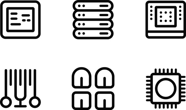 Set of computer hardware and technology icons including processor and server symbols
