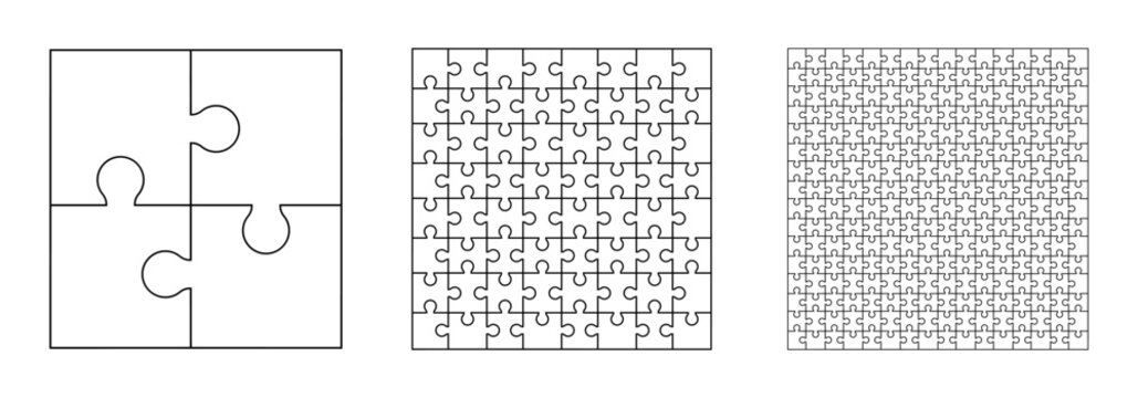 Puzzle pieces set, template puzzle jigsaw isolated, puzzles outline grid collection - vector