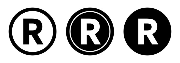 Fototapeta na wymiar Registered trademark symbol R outline and solid style isolated, marking legal protection for brands and products