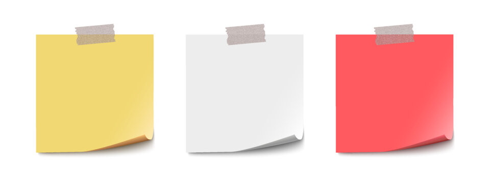 Sticky note with duct tape and a bent corner, post it note paper, memo reminder, sticky paper note with clipping path isolated on transparent background