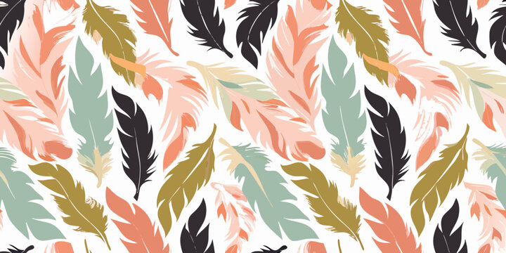feather pattern seamless design with stylized falling feathers