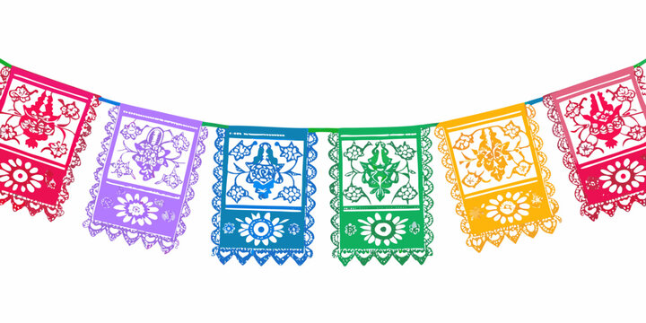 papel picado banner traditional mexican cut paper decoration on white