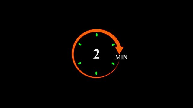 2 Min clock icon animation. 2 minute animation on black background and creating a stunning 4k video.