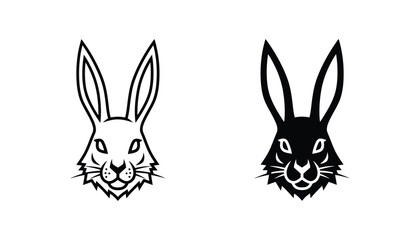 Fototapeta premium Aggressive rabbit head icon set with long ears and sharp features in black and white line art vector style for sports mascot or gaming branding