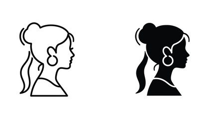 Elegant woman profile vector illustration with a stylish ponytail and hoop earring in a clean minimalist line art style © Vector