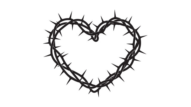 Thorny crown shaped like a heart with barbed wire