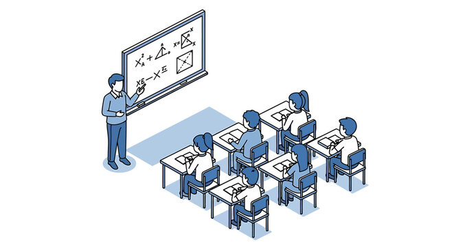 Teacher standing in front of students.