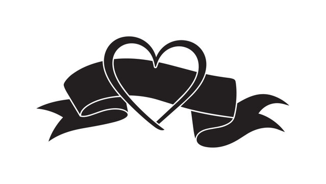 Two intertwined hearts connected by a black ribbon