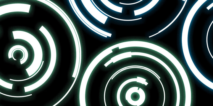Image of flashing green and blue lights pattern on black background. Abstract background and digital interface concept digitally generated image.
