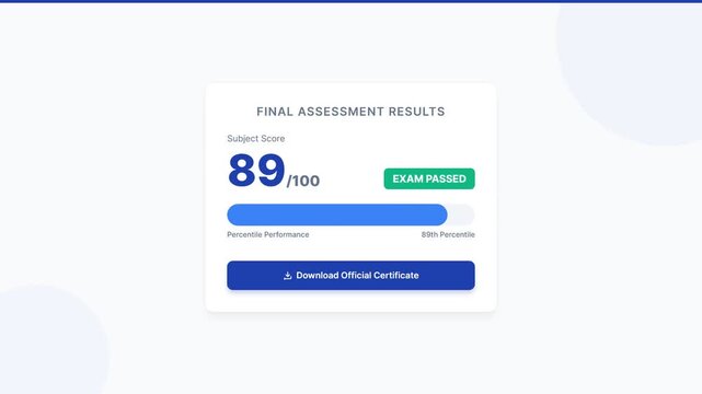 Digital exam results interface with passed status