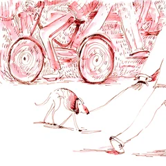Illustration of Dog Walking by Cyclists © depiano