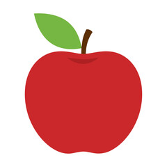 Fototapeta premium Minimalist red apple icon with a single green leaf and stem isolated on a white background healthy food and wellness concept