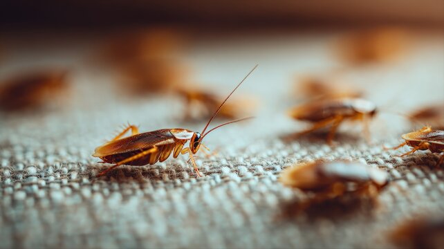 Infestation of cockroaches on a textured surface, highlighting the pest problem in homes and businesses