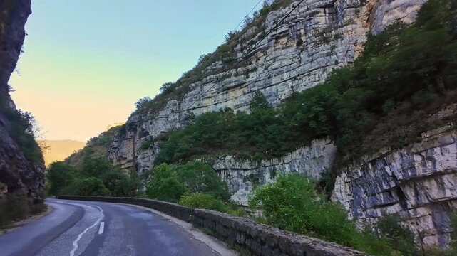 Panoramic road through the largest canyon in Europe, Gorges du Verdon in Provence, France. Landscape of the Gorges Du Verdon in south-eastern France. Provence-Alpes-Cote d'Azur.