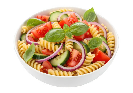 Delicious pasta salad with vegetables isolated on transparent background
