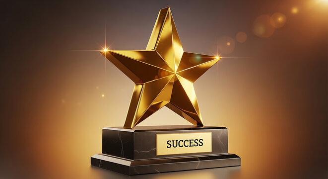 golden star trophy with success plaque on transparent background high quality professional