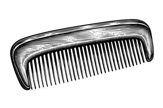 A black and white illustration of a wide-tooth comb for hair care and styling on a white background