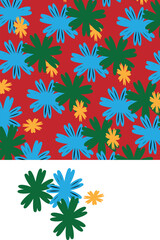 Fototapeta premium Colorful Seamless Floral Pattern with Hand-Drawn Abstract Flowers on Red Background