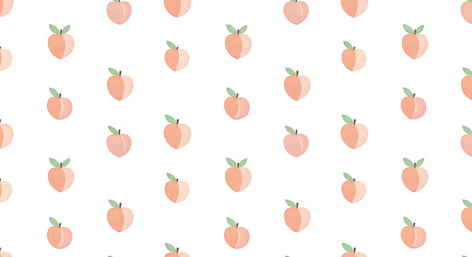 Seamless pattern of cute flat design peaches with green leaves on a white background transparent background