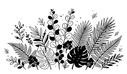 Hand Drawn Botanical Vector Illustration with Leaves Berries and Green Watercolor Circle Elements Natural Floral Design © Mdsabbir