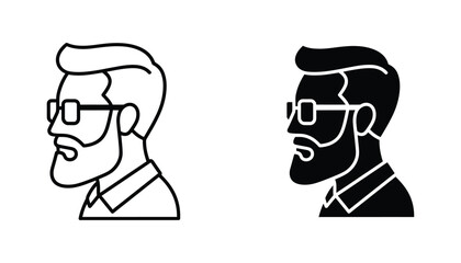 Modern hipster man with beard and glasses profile portrait vector illustration for character design and business branding in black and white © Math