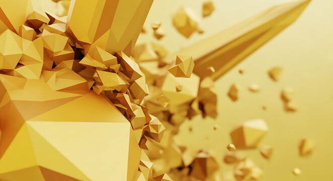 polygonal yellow shapes exploding on transparent background high quality professional detailed modern