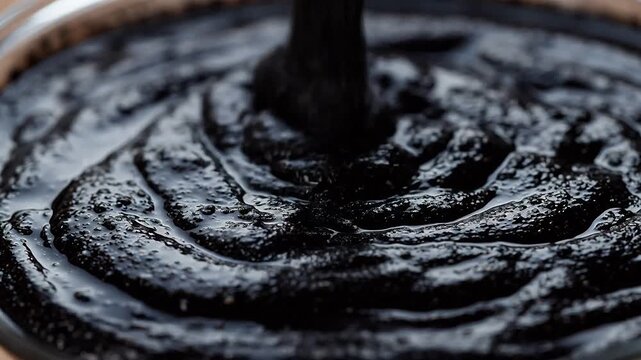 Thick black substance being stirred