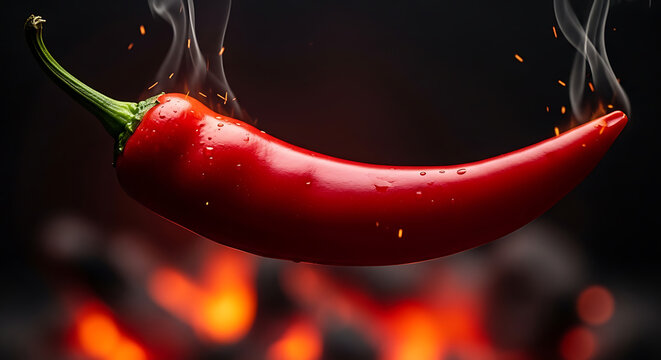 red chili pepper with steam and sparks on transparent background high quality