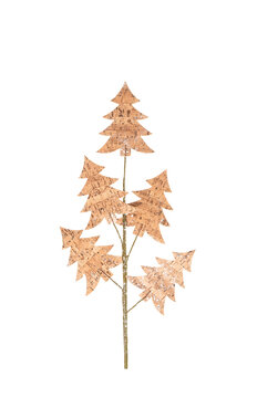 christmas decorated little fir tree shaped branch against a white background.