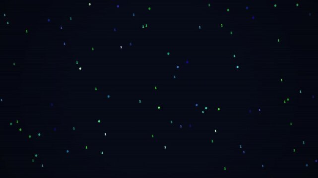 Digital binary code stream with zeros and ones floating on dark background
