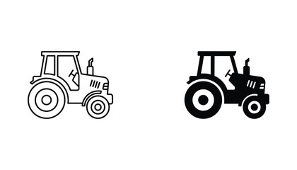 Basic farm tractor vehicle vector illustration in both outline and solid black representing agricultural machinery and rural farming concepts © PenTool