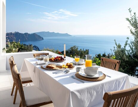 Fr&uuml;hst&uuml;ck auf Terrasse mit Meerblick Luxusvilla