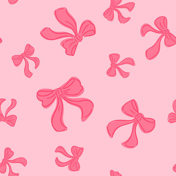 Seamless hand drawn pattern with decorative bows in flat minimal style. Elegant festive background for wrapping, textile, wallpaper, and stationery.